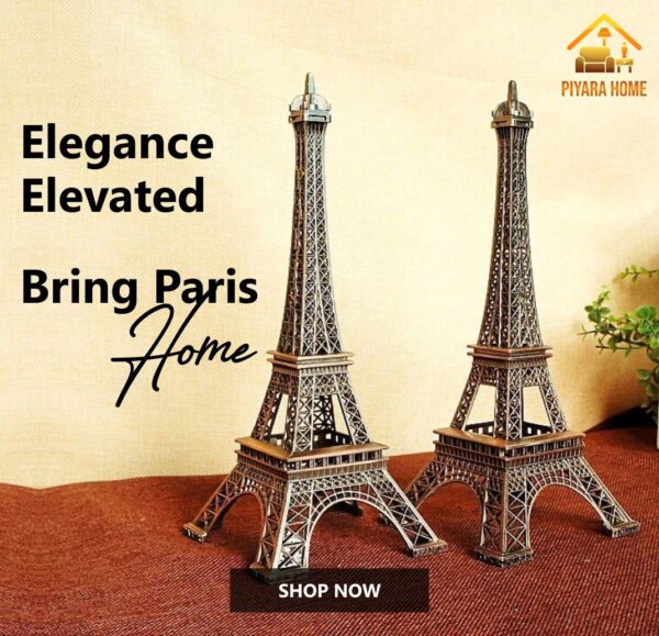 Metal Eiffel Tower Statue in 4 Inch, 6 Inch, and 9 Inch Sizes Paris Landmark Replica for Home, Office, and Gift Decoration Elegant French Souvenir Ornament