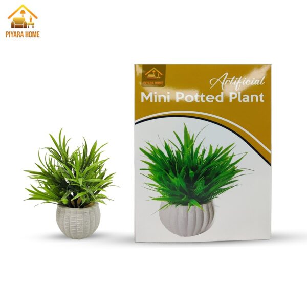 Green Artificial Grass Plant Pack of 2 Mini Potted Wheat Grass Shrubs for Home and Office Decor, Low Maintenance Indoor Plastic Eucalyptus Plants - Image 2
