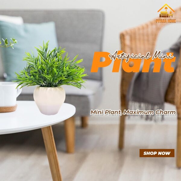Green Artificial Grass Plant Pack of 2 Mini Potted Wheat Grass Shrubs for Home and Office Decor, Low Maintenance Indoor Plastic Eucalyptus Plants