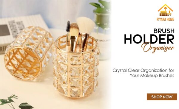 Fashionable Crystal Makeup Brush Holder Organizer | Elegant Storage Solution for Makeup Brushes Beauty Accessories, and More | Perfect for Vanity, Dresser or Bathroom Counter Decor
