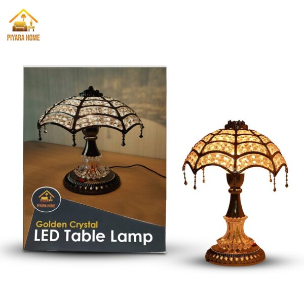 Golden Crystal LED Table Lamp | Umbrella-Shaped Elegant Masterpiece for Radiant Ambiance and Timeless Style in Any Space for Home & Office Decor - Image 2